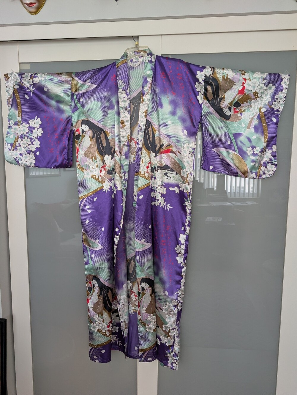 Purple Floral Satin Kimono Robe - Unbranded